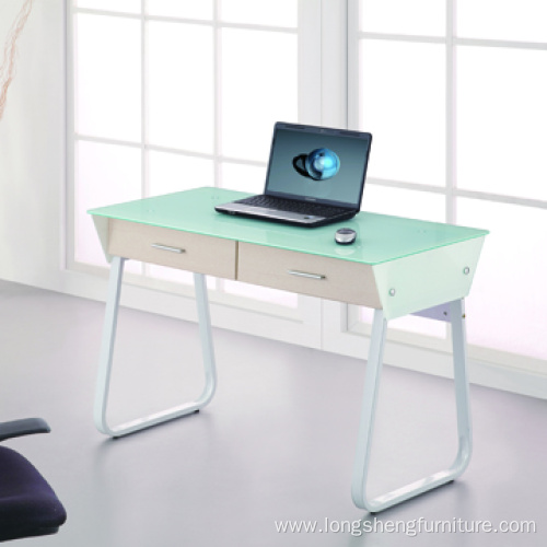 Two Colour Office Glass Desk With Drawer